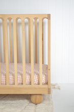 Load image into Gallery viewer, Muslin Cot Sheet in Chai Gingham
